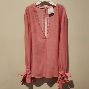 ❤️ C/MEO COLLECTIVE DEEP V-NECK BOW CUFF BLOUSE / TOP, MEDIUM